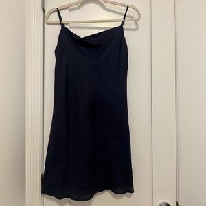 Linen Sundress Navy Blue Cowl Neck